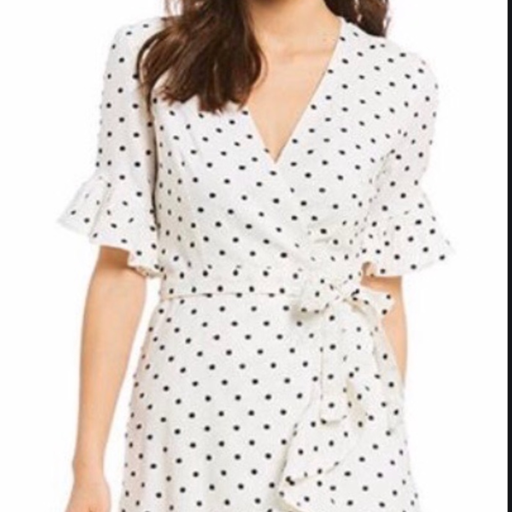 WAYF Wrap Dress In Ivory Polka Dot